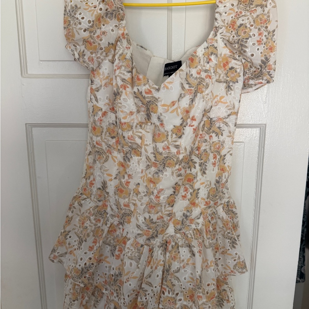 Bardot Cream and Orange/Yellow Eyelet Dress